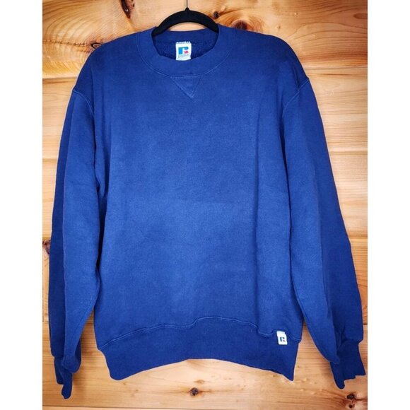 Vintage Russell Athletic Crewneck Sweatshirt Men's Medium Solid Blue Made in USA - Picture 10 of 13